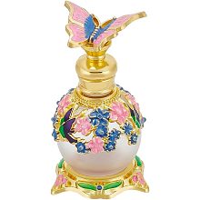 NBEADS 15ml Butterfly Flower Perfume Bottle, Decorative Essential Oil Bottle Empty Vintage Glass Bottle Refillable Fragrance Bottle for Handmade Home Decor Lady Wedding Gift