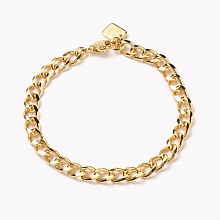 Honeyhandy Brass Cuban Link Chain Bracelets, with Lobster Claw Clasps, Long-Lasting Plated, Word Good Luck, Real 18K Gold Plated, 7-1/2 inch(19cm)