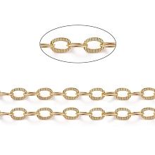 Honeyhandy Brass Textured Cable Chains, Soldered, with Spool, Flat Oval, Long-Lasting Plated, Real 18K Gold Plated, 8x5.7x0.8mm, about 16.4 Feet(5m)/roll