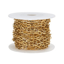 Honeyhandy PVD Vacuum Plating 304 Stainless Steel Cable Chains, Unwelded, with Spool, Flat Oval, Golden, 7x4x0.8mm, 5m/roll