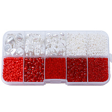 DIY 10 Style ABS & Acrylic Beads Jewelry Making Finding Kit, Heart & Barrel & Round & Flat Round & Imitation Pearl, Red, 7~18.5x7.5x2~10.5x1.5~5mm, Hole: 0.7~1.2mm