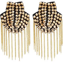 SUPERFINDINGS 2Pcs Golden Rivet Tassel Epaulets Detachable Punk Style Chain Tassel Epaulettes Fringe Shoulders Boards Badge with Iron Pin Metal Cloth Findings for Uniform Accessories 203x85mm