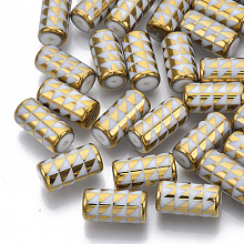 Honeyhandy Electroplate Glass Beads, Column with Triangle Pattern, Gold, 20x10mm, Hole: 1.2mm, about 50pcs/bag