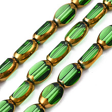 Honeyhandy Electroplate Glass Beads Strands, Edge Plated, Oval, Medium Sea Green, 7x4.5x4mm, Hole: 0.8mm, about 50pcs/strand, 13.07~13.15 inch(33.2~33.4cm)