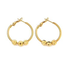 Honeyhandy PVD Vacuum Plating 201 Stainless Steel Beaded Hoop Earrings with 304 Stainless Steel Pin for Women, Golden, 12 Gauge, 31.5x28.5x2mm, Pin: 0.6mm