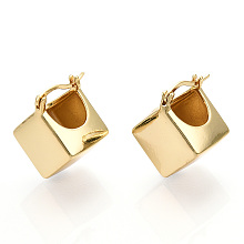 Honeyhandy Brass Rhombus Thick Hoop Earrings for Women, Golden, 23x17x13.5mm, Pin: 0.5~1x0.5mm