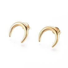 Honeyhandy 304 Stainless Steel Stud Earrings, with Ear Nuts, Crescent Moon/Double Horn, Golden, 14.5x12.5x1.5mm, Pin: 0.6mm, 6pairs/card