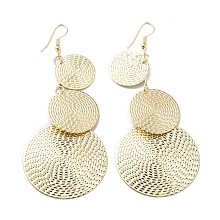 Honeyhandy Layered Flat Round Dangle Earrings for Girl Women, Iron Big Dangling Earrings, Golden, 97mm, Pin: 0.8mm