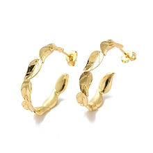 Honeyhandy Rack Plating Brass Leaf Wrap Stud Earrings, Half Hoop Earrings for Women, Cadmium Free & Lead Free, Real 18K Gold Plated, 27x5mm, Pin: 0.8mm