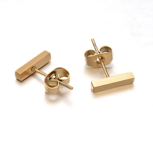 Honeyhandy Cuboid Ion Plating(IP) 304 Stainless Steel Stud Crawler Earrings, Hypoallergenic Earrings, Climber Earrings, Golden, 10x2x1.8mm, Pin: 0.8mm