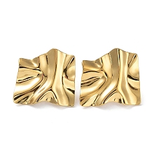 Honeyhandy Ion Plating(IP) 304 Stainless Steel Textured Square Ear Studs for Women, Real 18K Gold Plated, 27.5x29mm