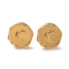 Honeyhandy Ion Plating(IP) 304 Stainless Steel Flat Round with Moon Ear Studs for Women, Real 18K Gold Plated, 13x12.5mm