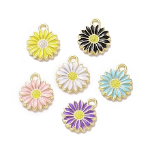 Honeyhandy Alloy Enamel Pendants, Daisy, Mixed Color, Mixed Color, 16x13x2mm, Hole: 2mm