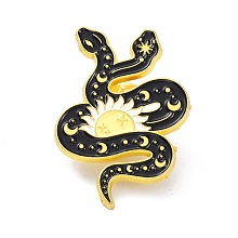 Honeyhandy Snake and Sun Alloy Enamel Brooches, Enamel Pin, Black, 33x23x10mm