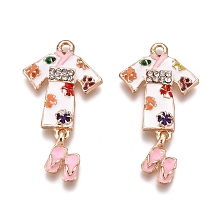 Honeyhandy Alloy Enamel Pendants, with Crystal Rhinestone, Kimono with Geta, Golden, 42mm, Hole: 2mm, Kimono: 31x22x4mm, Geta: 13x9x3.5mm