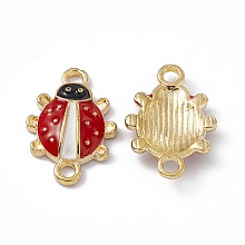 Honeyhandy Alloy Connector Charms, with Enamel, Golden, Ladybug Links, FireBrick, 17.5x12.5x3mm, Hole: 1.8mm