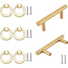 ARRICRAFT 8 Pack Hardware Drawer Pulls, Zinc Alloy Round Ring Drawer Pulls T Bar Stainless Steel Handle Pull Knob for Kitchen Door Cabinet Drawer Golden