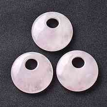 Honeyhandy Natural Rose Quartz Pendants, Flat Round, 40~41x8~9mm, Hole: 12~15mm