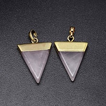 Honeyhandy Natural Rose Quartz Pendants, with Golden Tone Brass Findings, Triangle, 30~35x23~28x5mm, Hole: 8x5mm