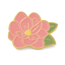 Honeyhandy Camellia Flower Enamel Pin, Lovely Alloy Enamel Brooch for Backpacks Clothes, Golden, Pale Violet Red, 22.5x29x9mm