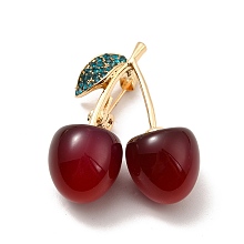 Honeyhandy 3D Resin Cherry Brooch Pin with Rhinestone, Golden Alloy Badge for Backpack Clothes, Cadmium Free & Lead Free, Dark Red, 36.5x30.5x15mm, Pin: 0.8mm