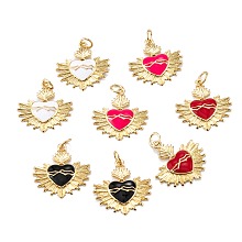 Honeyhandy Real 18K Gold Plated Brass Enamel Pendants, with Jump Rings, Long-Lasting Plated, Heart, Mixed Color, 20.5x20x2.5mm, Hole: 3.5mm