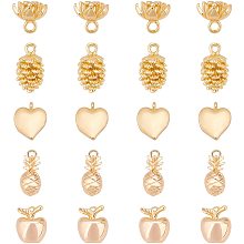 BENECREAT 20Pcs 5 Styles Brass Real 18K Gold Plated Flower Pendants Brass Pineapple Pendants with Loops for Jewelry Bracelet