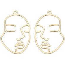 BENECREAT 10pcs 18K Gold Plated Hollow Face Pendant Long-lasting Brass Pressed Flower Charms with Loop for Earring Necklace DIY Jewelry Making, Hole: 2mm