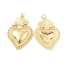 Honeyhandy Rack Plating Brass Pendants, Cadmium Free & Lead Free, Long-Lasting Plated, with Jump Ring, Sacred Heart Charm, Real 18K Gold Plated, 37x25.5x4mm, Hole: 3.2mm