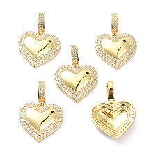 Honeyhandy Brass Micro Pave Clear Cubic Zirconia Pendants, Long-Lasting Plated, Heart, Real 18K Gold Plated, 36x25.5x5.5mm, Hole: 9x5mm