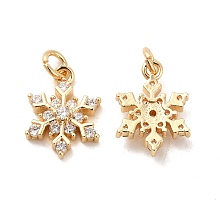 Honeyhandy Rack Plating Brass Micro Pave Cubic Zirconia Charms, Long-Lasting Plated, Cadmium Free & Lead Free, with Jump Ring, Snowflake Charm, Real 14K Gold Plated, 15x11.5x4mm, Hole: 3.5mm