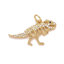 Honeyhandy Cubic Zirconia Pendants, with Rack Plating Real 18K Gold Plated Brass, with Jump Rings, Long-Lasting Plated, Lead Free & Cadmium Free & Nickel Free, Dinosaur, Real 18K Gold Plated, 13.5x25.5x2mm, Hole: 3.5mm