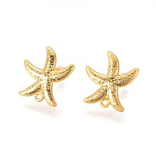 Honeyhandy Brass Stud Earring Findings, with Plastic Ear Nuts and Loop, Long-Lasting Plated, Starfish/Sea Stars, Golden, 18x17x2mm, Hole: 1.2mm, Pin: 0.7mm