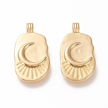 Honeyhandy Brass Pendants, Long-Lasting Plated, Oval with Moon, Real 20K Gold Plated, 26.5x14x2.5mm, Hole: 3x1.5mm