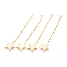 Honeyhandy Brass Big Pendants, with Box Chain, Long-Lasting Plated, Star, Real 18K Gold Plated, 56x12x1mm, Hole: 1.6mm