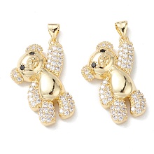 Honeyhandy Brass Micro Pave Cubic Zirconia Pendants, Real 16K Gold Plated, Bear Charms, Clear, 26.5x18x7mm, Hole: 5x3mm