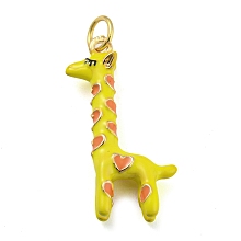 Honeyhandy Giraffe Rack Plating Brass Enamel Pendants, with Jump Ring, Long-Lasting Plated, Cadmium Free & Lead Free, Real 18K Gold Plated, Yellow, 23x14x4.5mm, Hole: 3.8mm