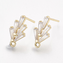 Honeyhandy Brass Cubic Zirconia Ear Stud Findings, with Loop, Nickel Free, Real 18K Gold Plated, 14.5x7.5mm, Hole: 1mm, pin: 0.5mm