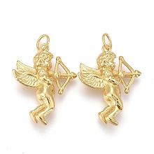 Honeyhandy Brass Pendants, Long-Lasting Plated, with Jump Rings, Cupid, Golden, 28x22x6.5mm, Hole: 6x1mm