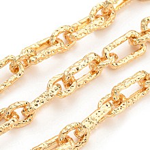 Honeyhandy Alloy Textured Oval Link Chains, Unwelded, with Spool, Real 18K Gold Plated, 13.8x7.8x3mm, about 3.28 Feet(1m)/Roll