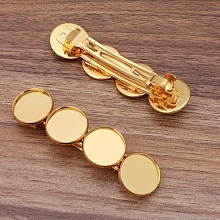 Honeyhandy Iron Hair Barrette Findings, with Brass Flat Round Bezel Settings, Golden, 86x22mm, Tray: 20mm