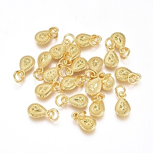 Honeyhandy Electroplated Alloy Charms, Long-Lasting Plated, with Brass Jump Ring, Teardrop, Golden, 11x6.5x2.5mm, Hole: 3.5mm