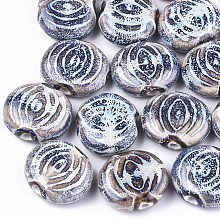 Honeyhandy Handmade Porcelain Beads, Fancy Antique Glazed Porcelain, Flat Round, Colorful, 23~24x24~27x9~10mm, Hole: 3mm