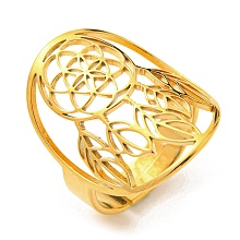 Honeyhandy Adjustable 304 Stainless Steel Woven Web/Net with Feather Ring, Hollow Wide Finger Ring, Golden, Inner Diameter: 18mm