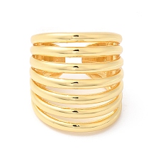 Honeyhandy Brass Multi-Lines Open Cuff Ring, Real 16K Gold Plated, US Size 8 1/2(18.5mm)