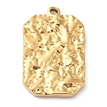 Honeyhandy Ion Plating(IP) 304 Stainless Steel Pendants, Textured, Rectangle Charm, Golden, 25x16.5x3mm, Hole: 1.4mm