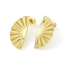 Honeyhandy 304 Stainless Steel Stud Earrings Finding, Half Round, with Hole, Golden, 25x12.5mm, Hole: 1.2mm, Pin: 0.8mm