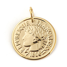 Honeyhandy 304 Stainless Steel Coin Pendants, Republique Francaise 1808, Golden, 20x1mm, Hole: 5mm