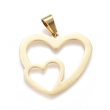 Honeyhandy 304 Stainless Steel Pendants, Large Hole Pendants, Double Heart, Golden, 31x33x1mm, Hole: 9mm