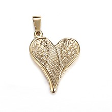 Honeyhandy 304 Stainless Steel Pendants, Heart with Wing, Golden, 35x28x3.5mm, Hole: 5x10mm